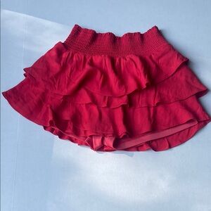American Threads Bright Red Tiered Ruffle Mini Skirt